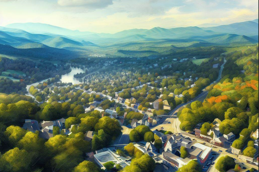 digital rendering of downtown aerial view of Brevard, NC