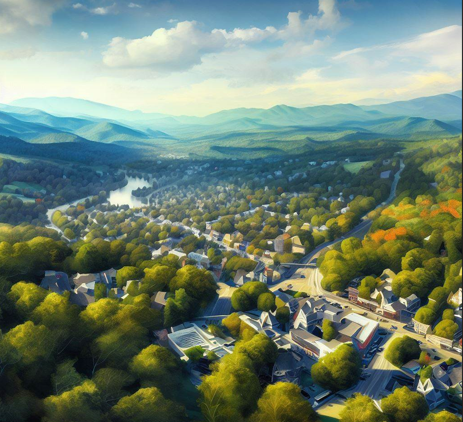 digital rendering of downtown aerial view of Brevard, NC